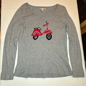 Banana Republic Sweater Womens M Gray Scoop Neck Pullover Red Scooter